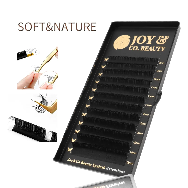 

JoyCo Eyelash Extensions for Lashes Salon Nature and Soft Thin Tip Length 8-15mm Make Up