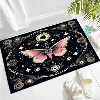 Butterfly Area Rug for Living Room Bedside, Gothic Moth Doormat Astrology Style Carpet Boho Exotic Starry Sky Indoor Floor Mat