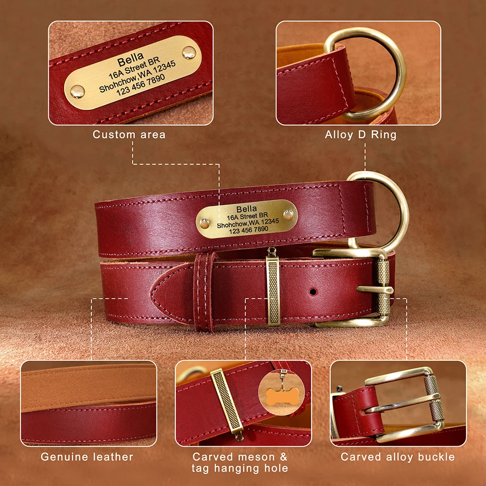 Personalized Dog Collar Leash Set Leather Dog Tag Collars Free Engraved Nameplate For Small Medium Large Dogs Pitbull dog collar pet harness leash set pet harness set pet leash set