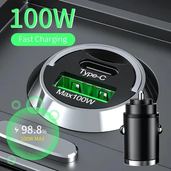 Mini caricabatteria da auto da 100 W QC3.0 PD USB tipo C ricarica rapida per iPhone Samsung Xiaomi Huawei adattatore per caricabatterie per telefono per auto compatto a 2 porte