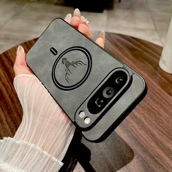 Vintage PU Leather Phone Case with Magsafe Wireless Charging Compatibility for Google Pixel 8 Pro (Black)