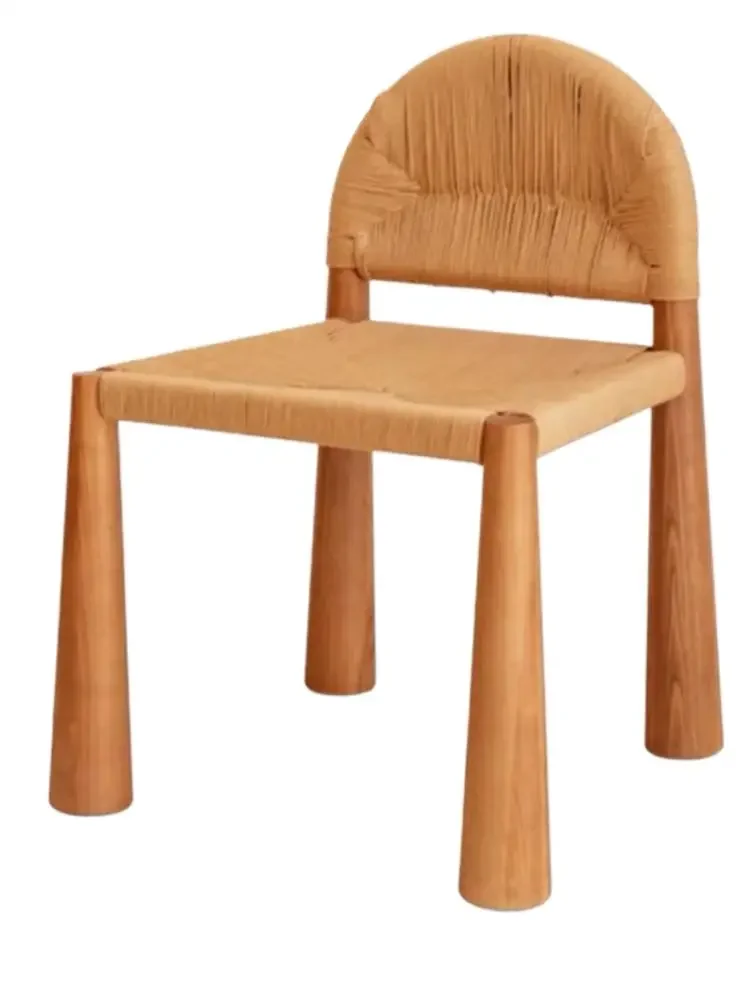 

Vintage Solid Rattan Chair Woven Single Seat Minimalist Cream Style Design Model Furniture Dining Chair Backrest