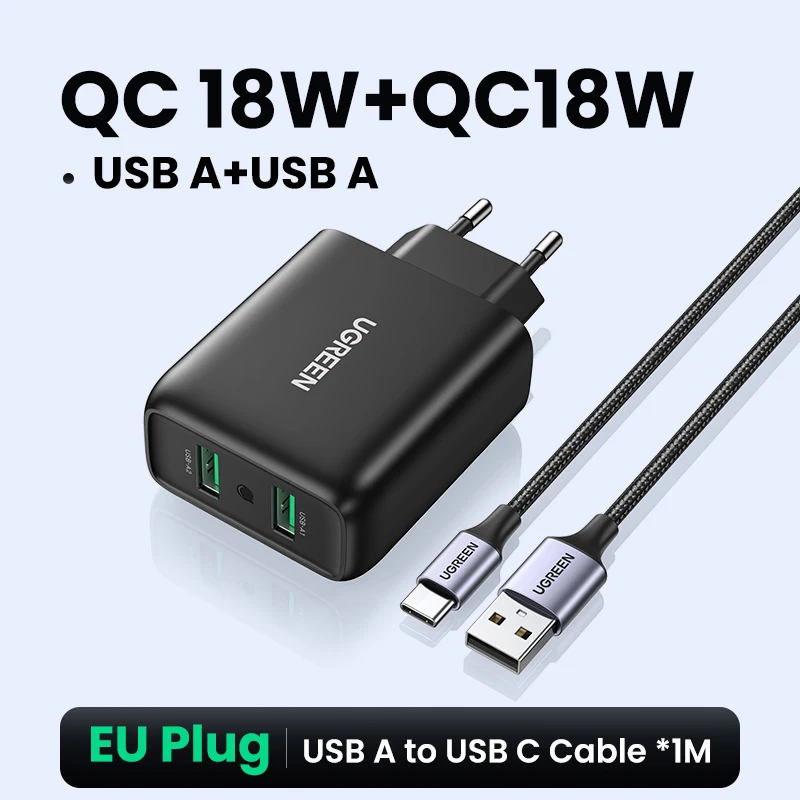 thumbnail image 1 of Cargador USB de carga rápida Ugreen USB 3.0 QC 18W Cargador USB QC3.0 Cargador de pared rápido Cargador de teléfono móvil para Samsung S24 Huawei Xiaomi iPhone, 1 of 5