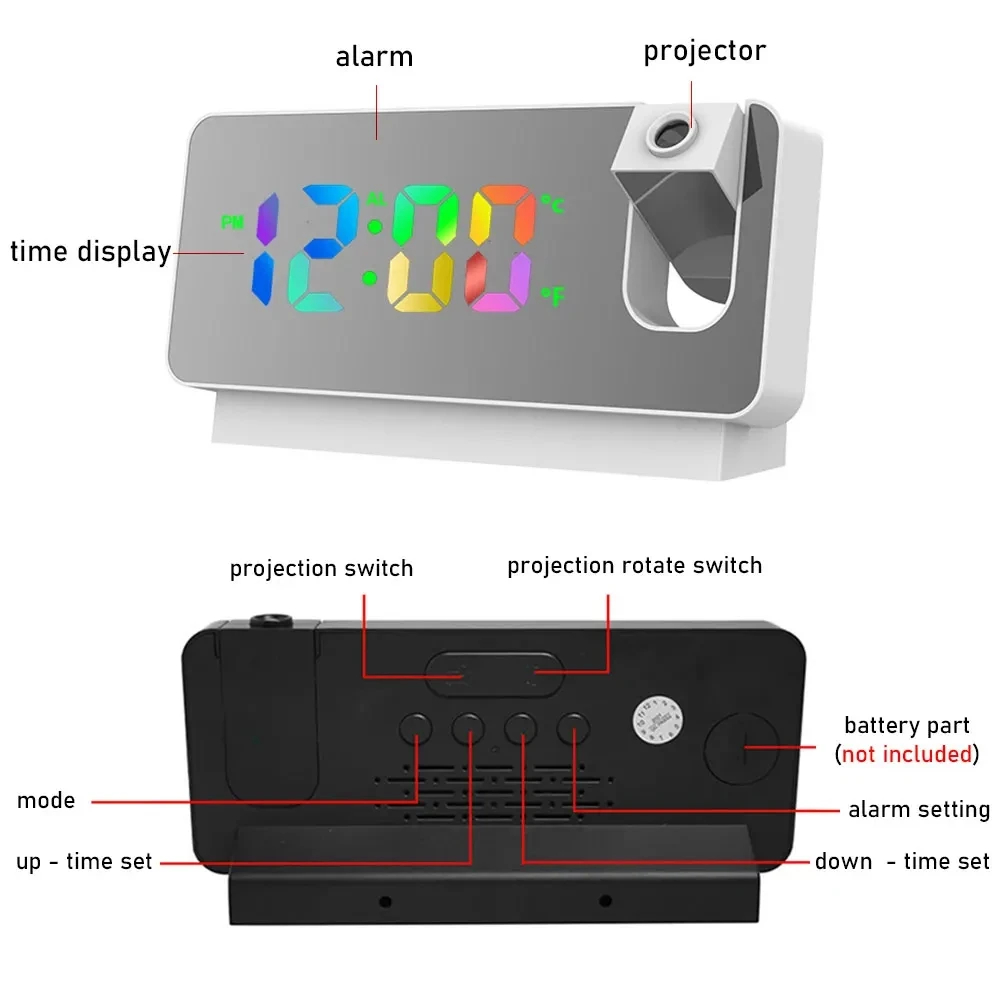 Color 180 ° rotating LED digital projection alarm clock USB electronic ceiling projector alarm clock bedside table clock 5