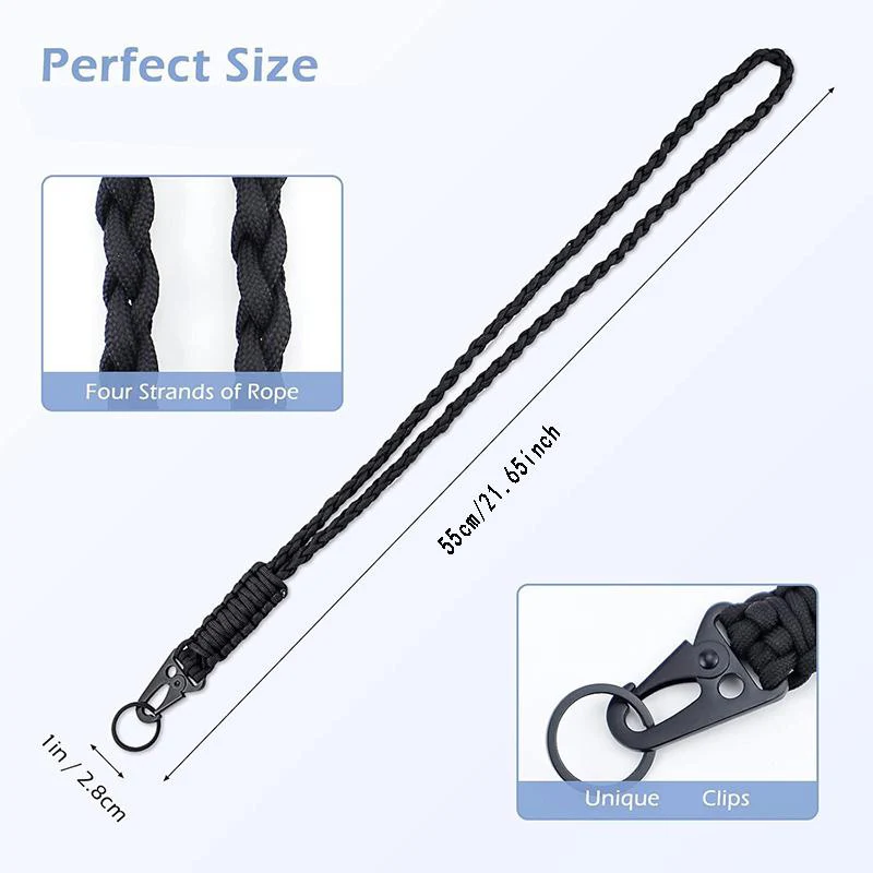 Heavy Duty Braided Paracord Safety Lanyard with Carabiner Clip