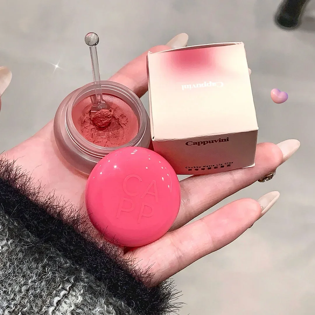 Matte Nude Pink Canned Lip Mud Lipstick Cheek Blush Cream Pigment Paste Waterproof Long Lasting Soft Rouge Lip Tint Cosmetics lip makeup,lip tint,makeup cheek blusher