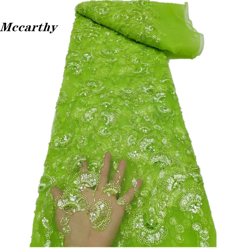 

Beaded African Embroidered Mesh Fabric In Tulle Nigerian Lace Fabric 2023 High Quality Lace For Evening Dress Green Flash Sale