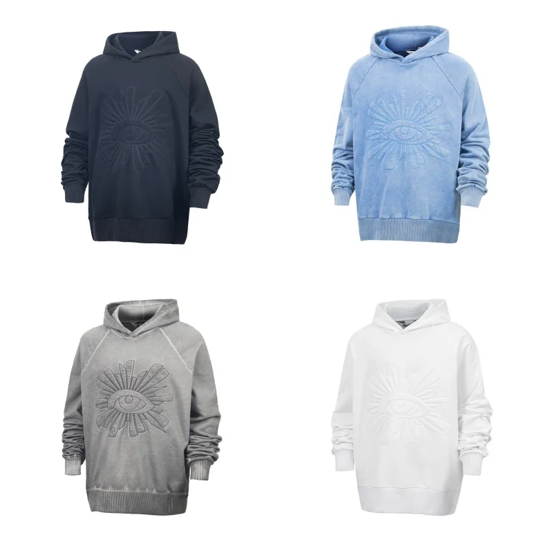 

High Street Hip Hop Oversized Washed HOUSE OF ERRORS Hoodie Vintage Eyes Embroidered Sweatshirt Men Women High Quality Hooded