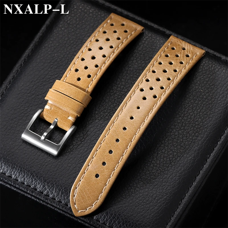 Breathable Cowhide Leather Watch Strap – Oil/Matte Finish Adjustable Wristband