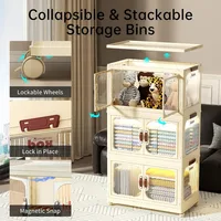 Plastic Storage Bin Stackable Cabinet with Lids and Wheels, 112QT/28Gal Foldable Storage Cabinet, Storage Organizer, Fold 2