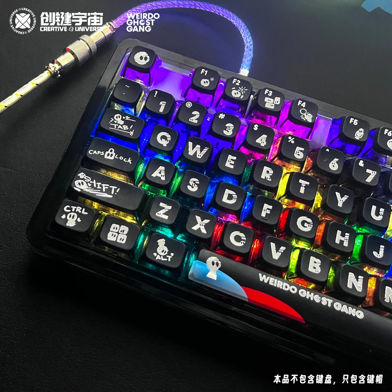 

Полупрозрачная черная клавиатура WGG Little Ghost Co-фирменная клавиатура PBT + PC 122 клавиши Двусторонняя Сублимация DIY механическая клавиатура