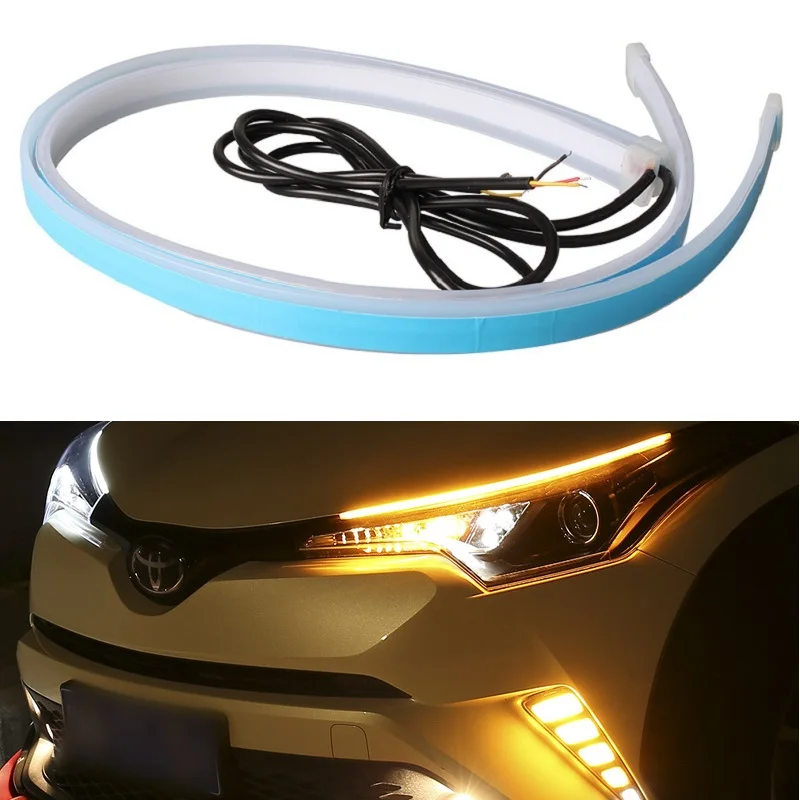 

2x 2021 Newest Start-Scan LED Car DRL Daytime Running Lights Auto Flowing Turn Signal Guide Thin Strip Lamp Styling Accessories