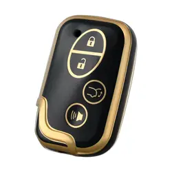 OFFCURVE Premium Leather Key Fob Cover for Lexus - Elegant and Durable Protection (Black gold)