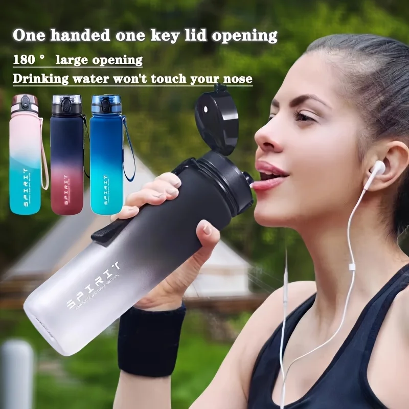1000ml/33.8oz Gradient Sport Bottle w/Font & Flip Lid BPA-Free PC for Gym/Cycling/Running/Fishing School/Bday Gift