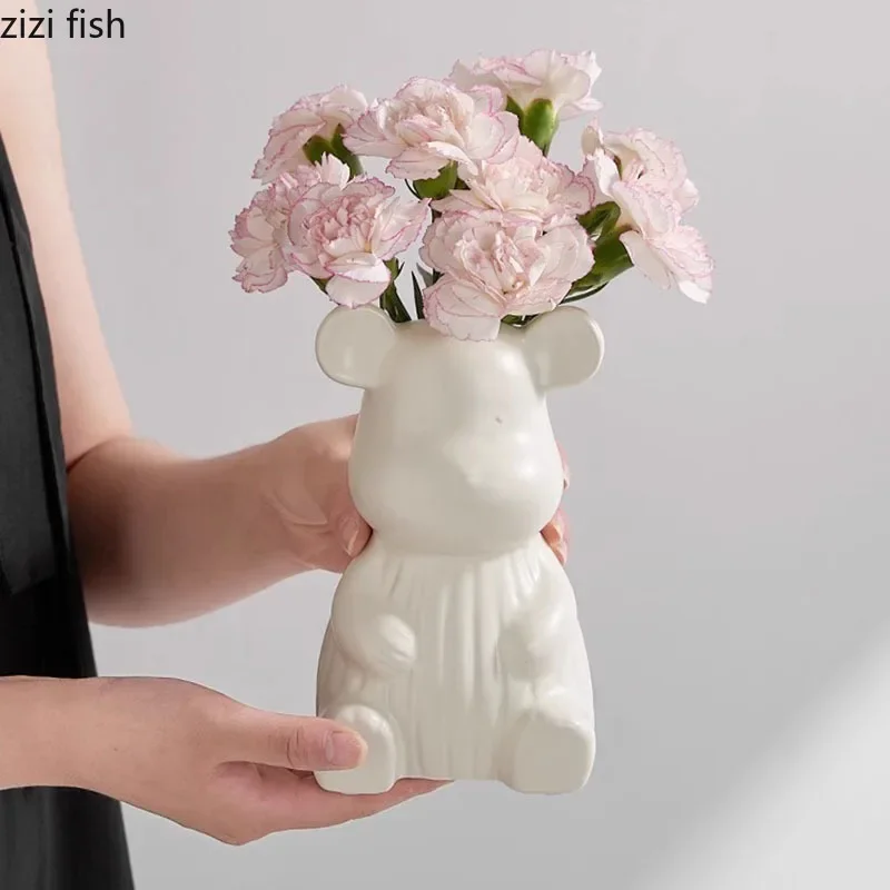 Creative Bear Ceramic Vase Dining Table Ornament Flower Arrangement Utensils Hydroponic Vase Living Room Aesthetic Decoration 2