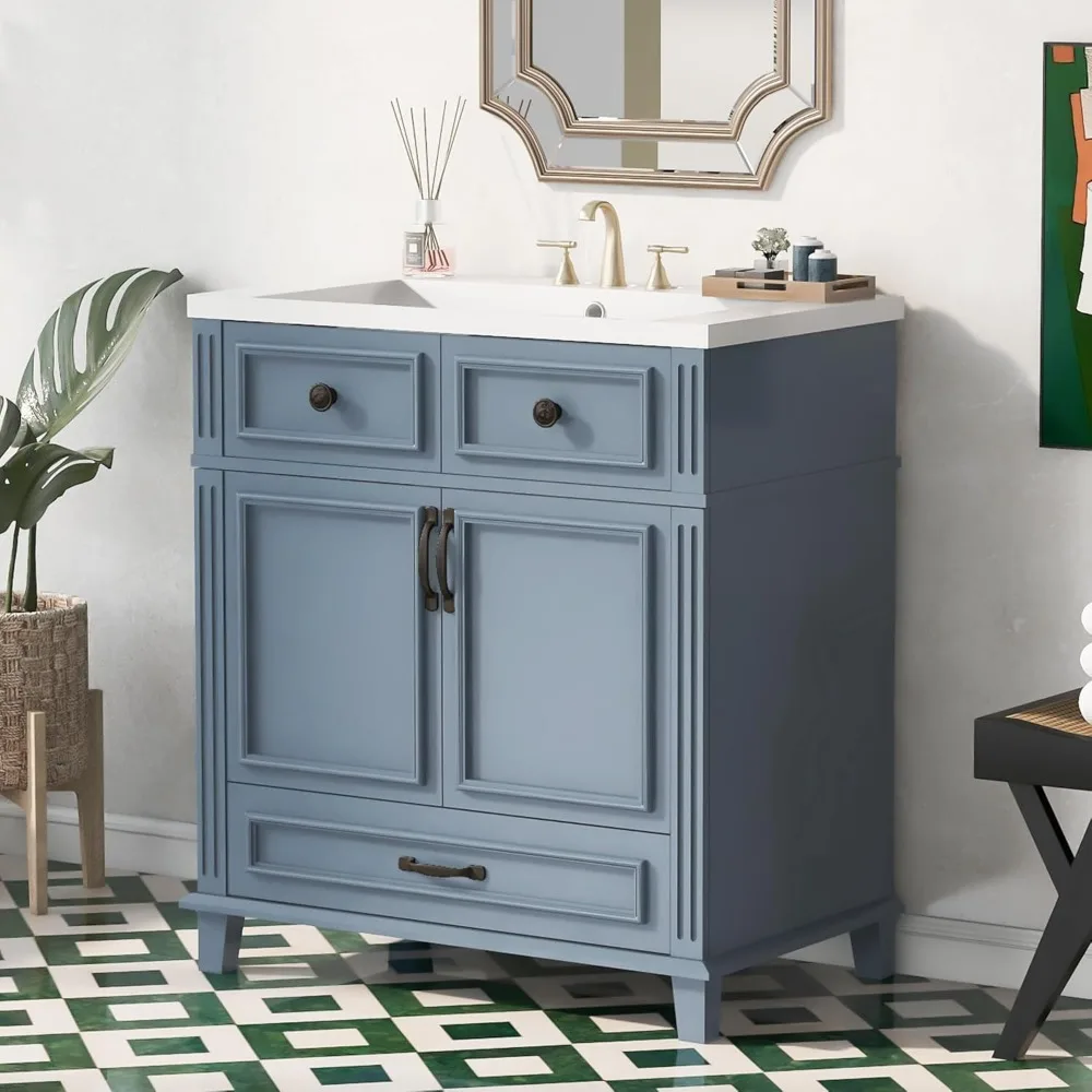 30 Inch Bathroom Vanity with Sink Combo, Solid Wood Frame Bathroom Storage Cabinet with 2 Doors and 1 Drawer