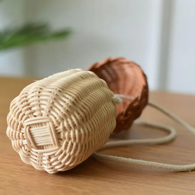 Mogyoró Alakú Mini Táska Tároló Szőtt Kézitáska Válltáska Makk Rattan Vintage Kézzel Készített Gyerekek Kosarak - Image 5