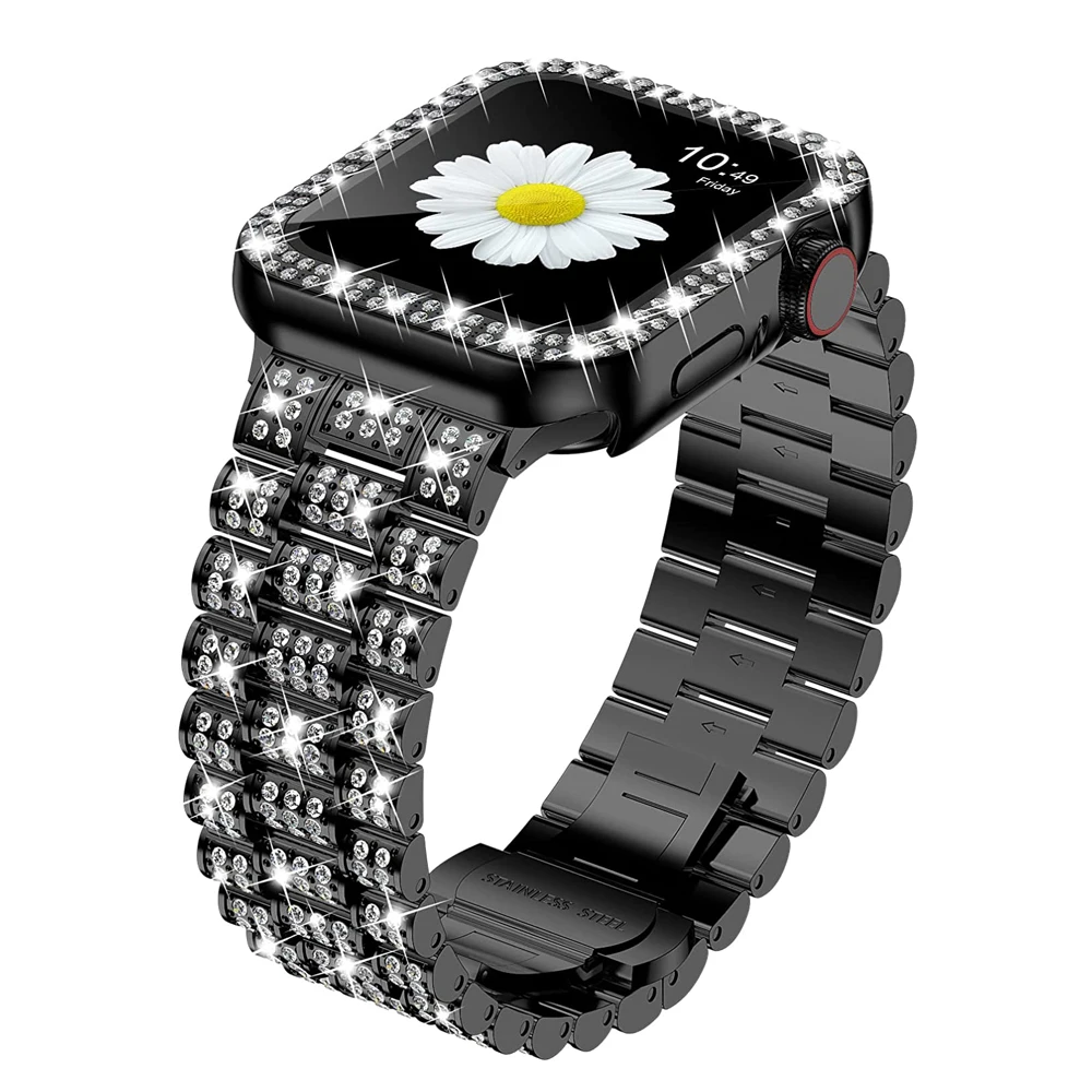 

for Apple Watch Band with Bling Case 40mm 41mm 44mm 45mm Stainless Steel Jewelry Bracelet iWatch SE 8 7 6 5 4 Wristband Correa