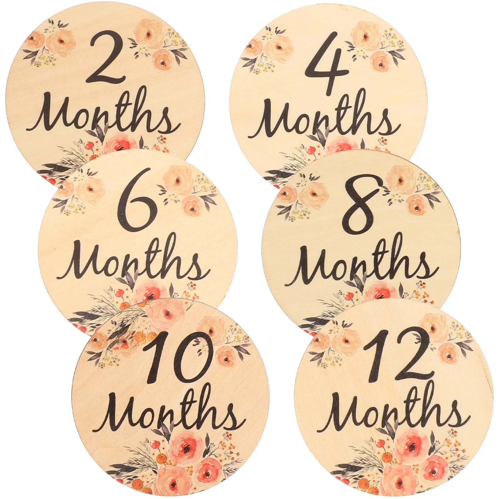 6 Pcs Milestone Card Newborn Monthly Cards Sign Wooden Discs Emblems Double-sided Commemorate 6 pcs cartoon animal printed gender month wooden cards newborn monthly recording commemorative cards baby milestone card