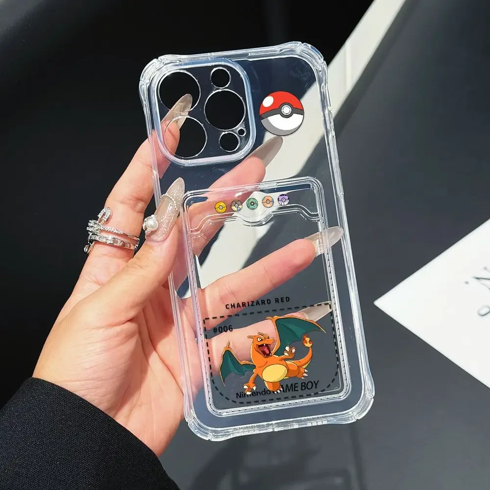 thumbnail image 1 of Pikachu Gengars Squirtles Bulbasaurs funda de teléfono para iPhone 16 15 14 Plus 13 12 Mini 11 Pro Max X Xs 7 8 Card Pocket Clear Cover, 1 of 5