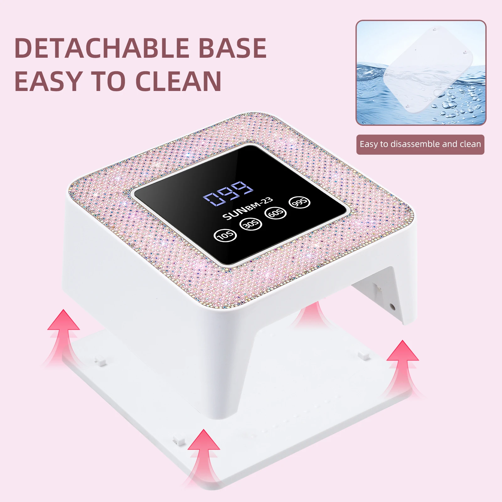 BM-23 UV LED 네일 아트 램프, 21개 비즈 USB 전원 네일 아트 건조기 (라인스톤 장식 포함), LCD 터치 스크린 젤 네일 아트 램프