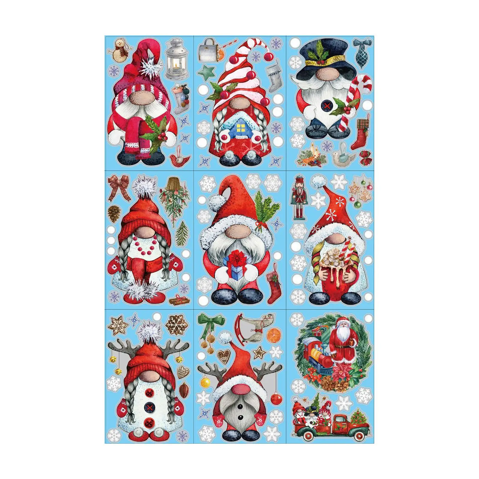 9x Christmas Window Clings Gnome Stickers Ornament Decor Window Decorative Gifts DIY Xmas Decal Door Mural for Kitchen