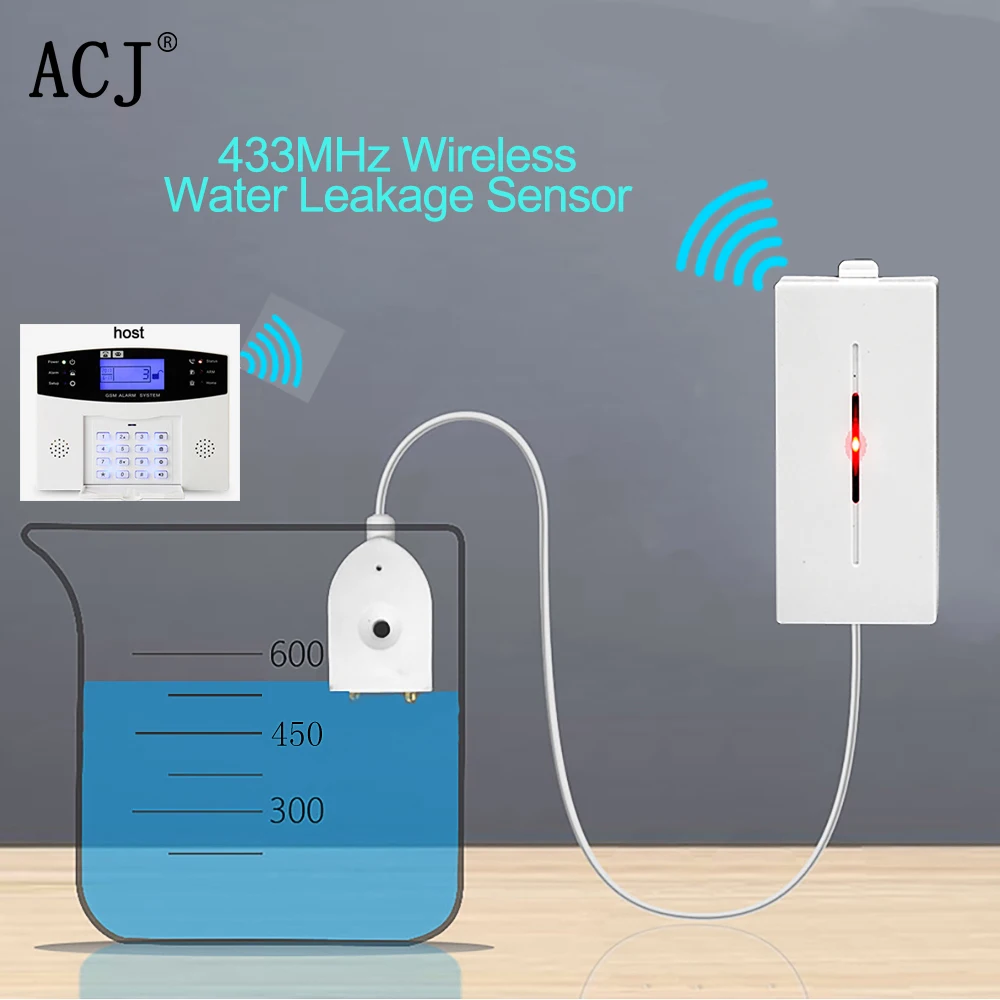 Acj 433Mhz Draadloze Waterlekkage Sensor Water Lekken Intrusion Detector Alert Water Niveau
