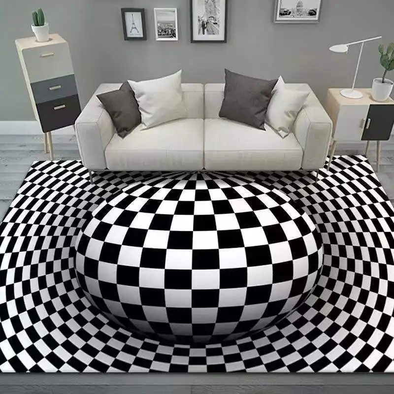 Home Decor Anti-slip Carpet Mat Black White Checkered Pattern