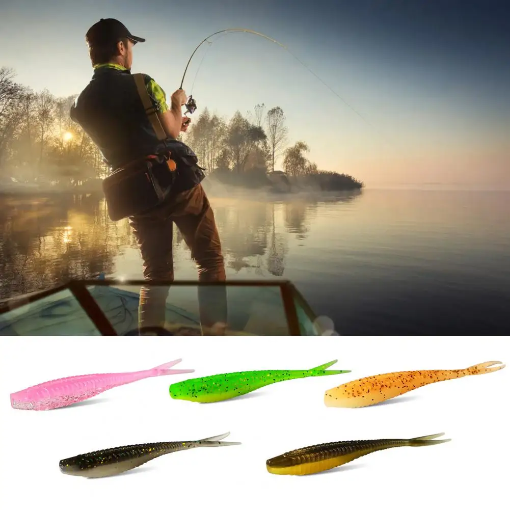 10Pcs Fishing Lures Flexible Bite Resistant Sequins Design PVC Fork Tail Soft Lures Bionic Baits Fishing Gear Fishing Supplies