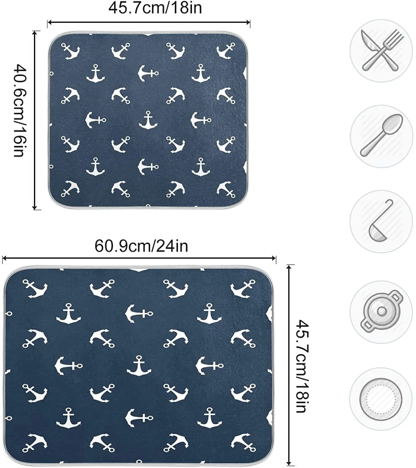 Nautical Anchor Ocean Sea Blue Dish Drying Mat for Kitchen Counter Dish  Drainer Mat Protector for Kitchen Fast Dry 18 x 24 Inch - AliExpress