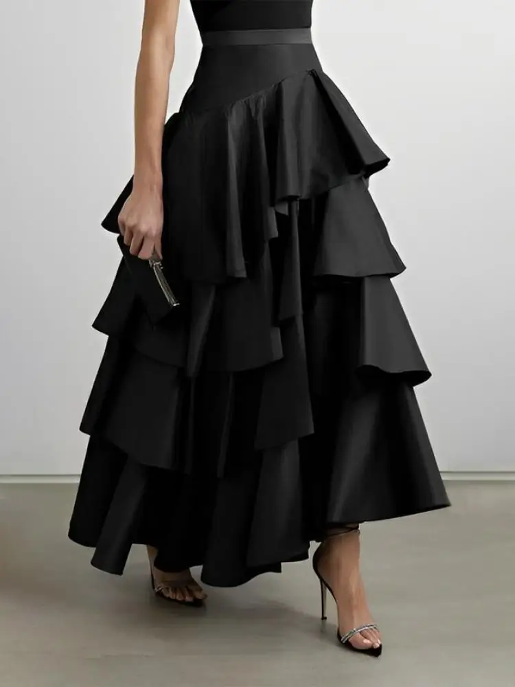 Onecozyday Female Stylish Selection High Waisted Falbala A-Line Maxi Skirts 2023 Korean Fashion High Waist Long Skirts For Women