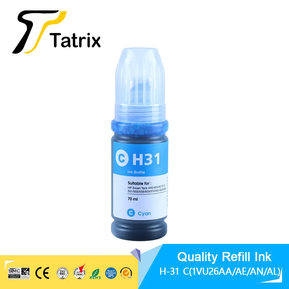 Tatrix Refill Dye Ink Kit For HP 32XL HP 31 For mart Tank 5105/6001/6005/6006/7001Smart Tank 670/675/720/725/750/755/790/795