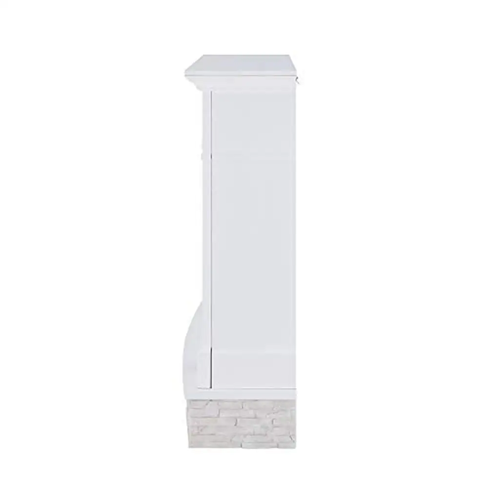 Electric White Stone Media Fireplace with Hidden Storage and Remote Control Transitional Style Cozy Heat 48" W x 14.5" D x 49.5" 6