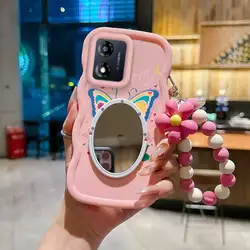 3 - Piece Cartoon Butterfly Phone Case Set with Lanyard and Stand - Motorola Moto E15 (Pink)