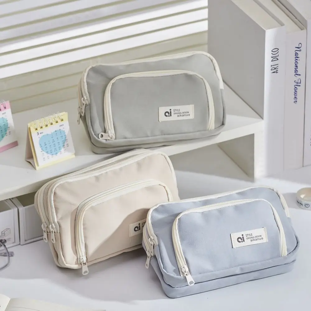 

Desktop Storage Student Stationery Bag INS Korean Style Large Capacity Multi-layer Pencil Bag Aesthetic Zipper Children
