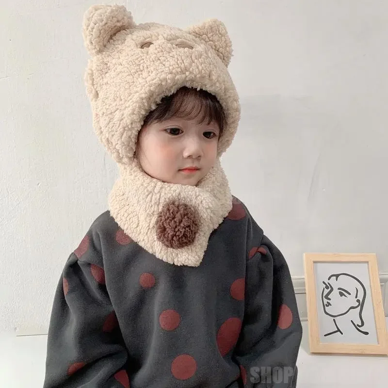 Disney Mickey Mouse Winter Baby Winter Cap Lining Cute Boy Girl Warm Bear Knitted Hat Kids Earflaps Knit Hats for Toddler Cap