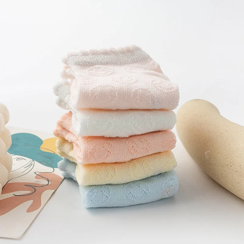 Cotton Socks 5 Pairs Spring Summer Children Cloth For Baby Boys Girls By Comfortable Soft Cotton Short Tube Mesh Lace Rib Socks kids socks baby socks girls socks