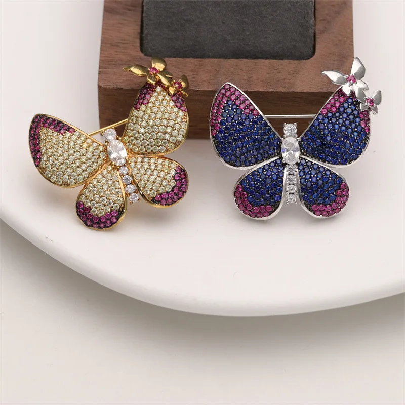 Gunmetal Gold Plated Multi Color CZ Micro Butterfly Brooch For Women