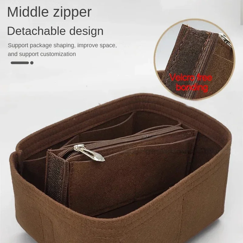 Felt Women's Cosmetic Make Up Storage Bag Organizer Insert Travel with zipper In Bag Tote Shaper Fit For Picotin 18 22