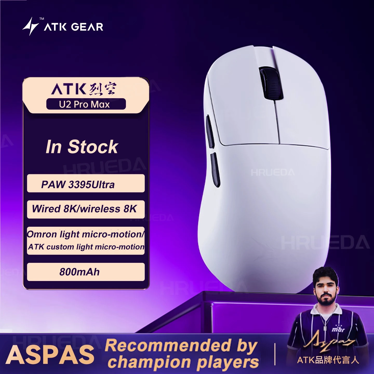 ATK U2 MINI Pro Max Wireless Mouse Tri-Mode Gaming E-sports Mouse PAW3950 Ultra Lightweight Dual 8K Low Delay Ergonomics 800mAh