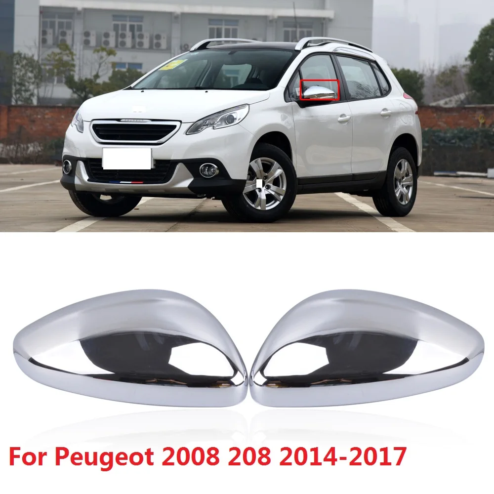 CAPQX 1Pair For Peugeot 2008 208 1417 Chrome Outside Rearview Mirror