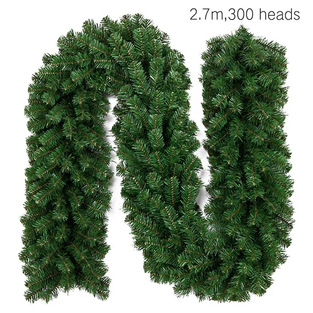 thumbnail image 1 of Guirnalda navideña artificial verde, corona de flores de Pascua, adorno colgante de ratán para árbol de Navidad, 2,7 m, 1 of 5