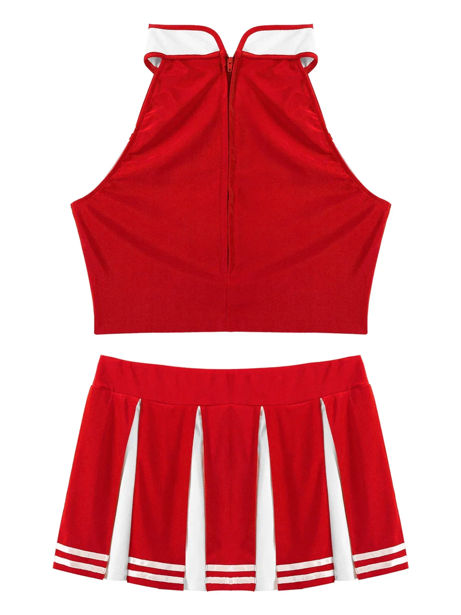 Costume di carnevale 2 pezzi Donna Adulti Cheerleader Uniforme Cosplay Outfit Crop Top con minigonna Halloween Fancy Dress Up Party - immagine 4