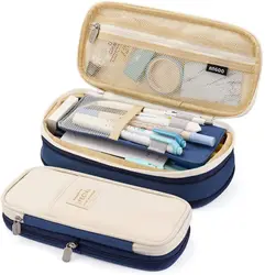 Cute Large Capacity Pencil Case Organizer for Students and Office Supplies (Navy)
