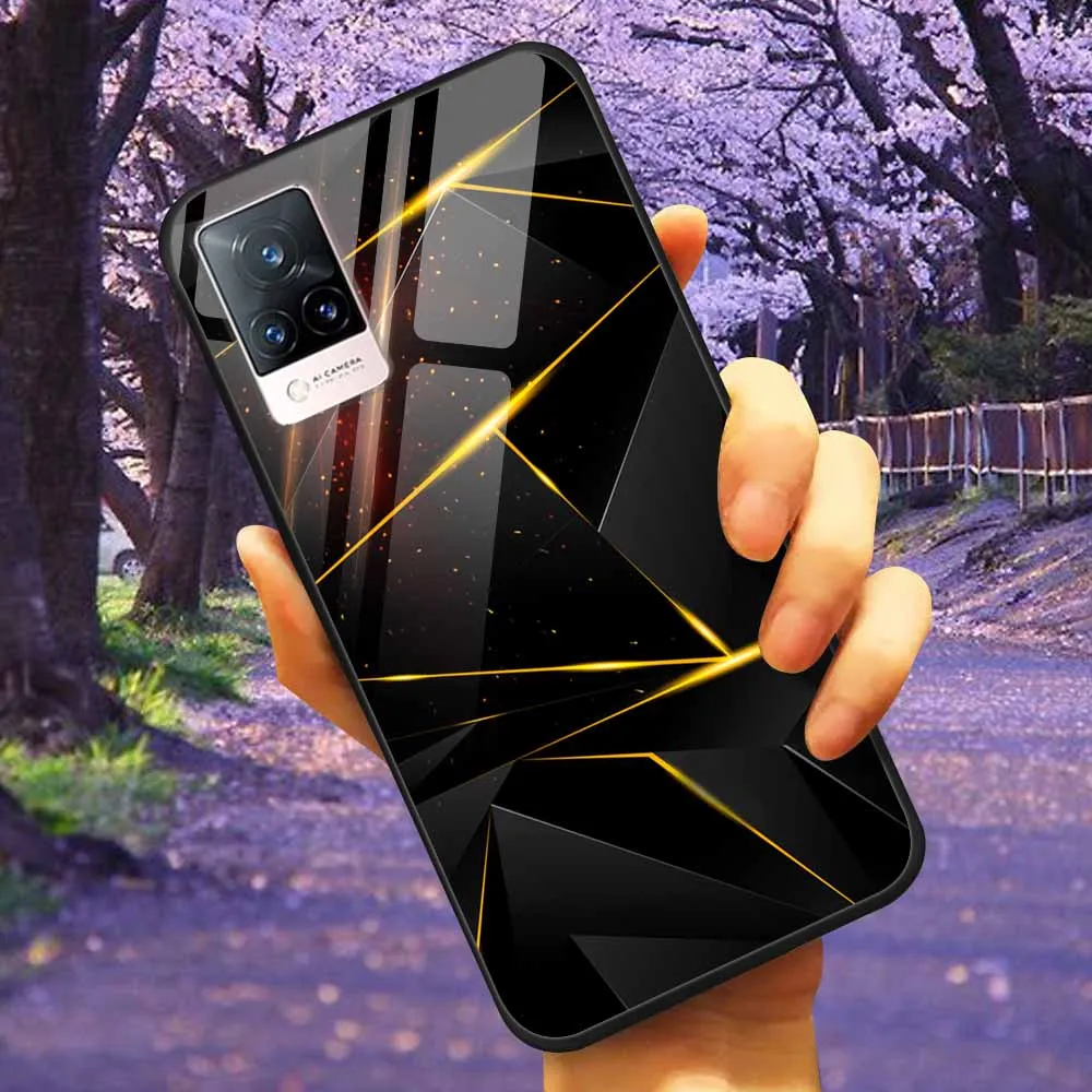 Luxury Protective Soft Bumper Hard Back Phone Case with Tempered Glass