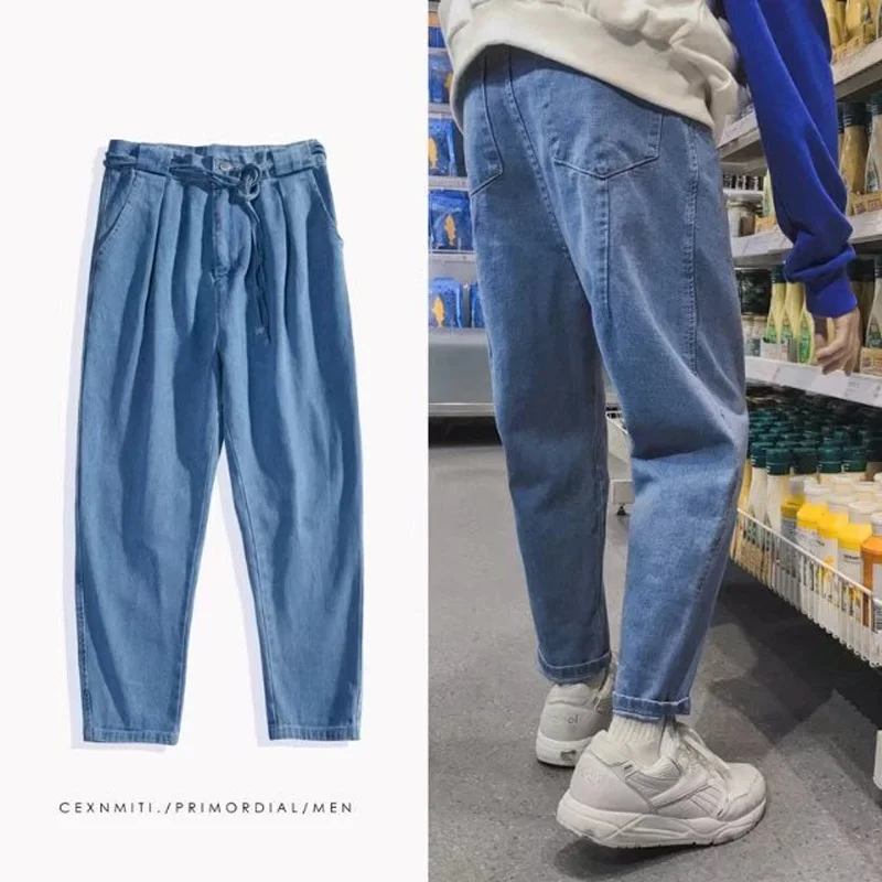 Джинсы мужсветильник с широкими штанинами прямые пастельные брюки в стиле