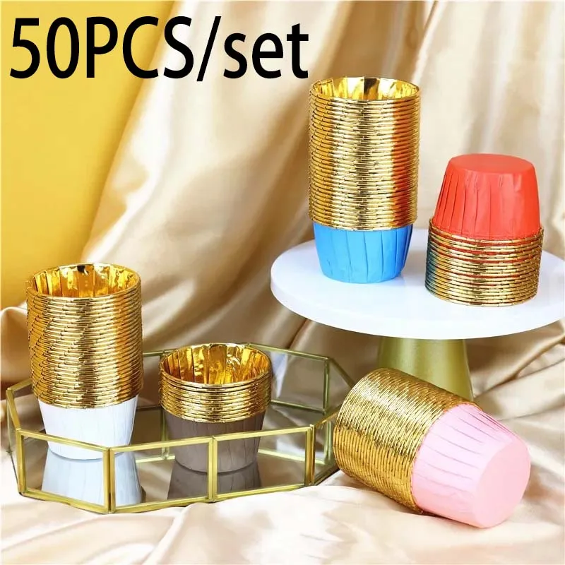 

50Pcs/set Muffin Cupcake Liner Paper Cups Gold Cake Wrappers Baking Cup DIY Cake Paper Cups Pastry Tools Party Supplies