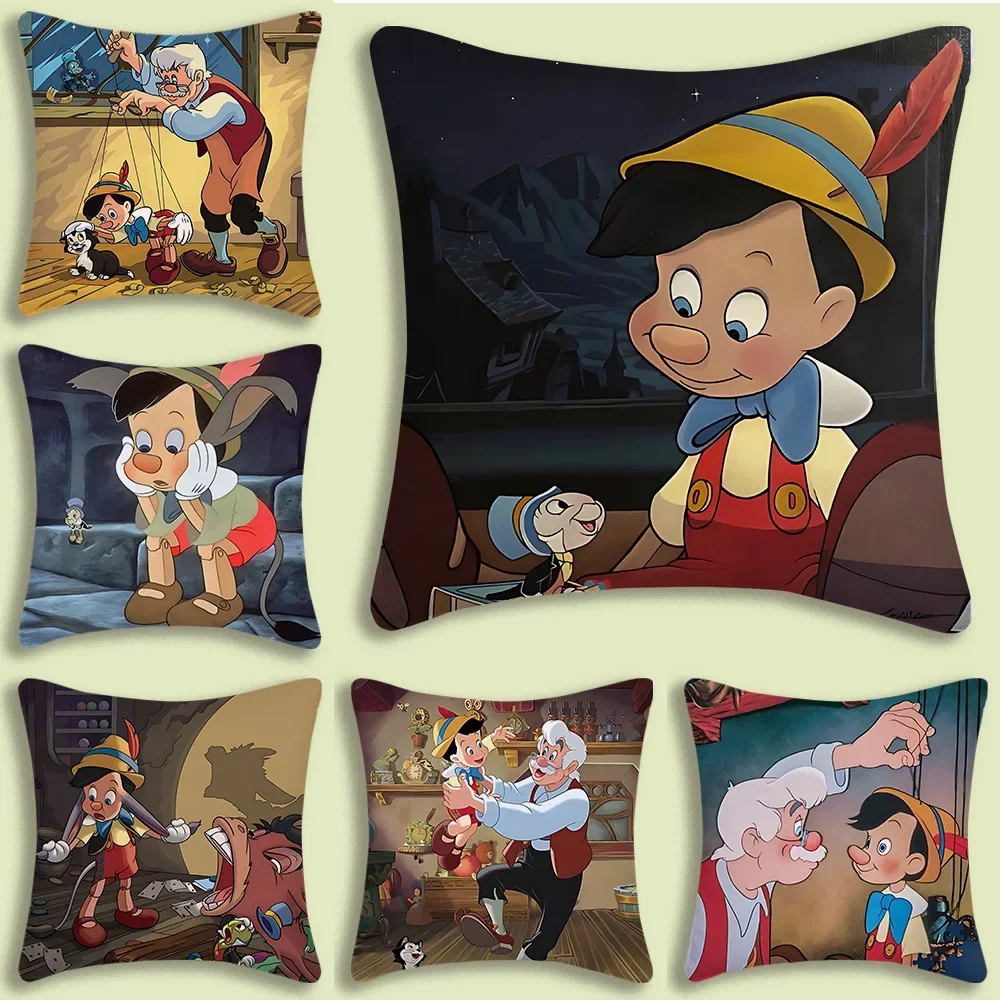 Funny Pinocchio Pillow Covers Cartoon Sofa Decorative Home Double-sided Printing Short Plush Cute Cushion Cover