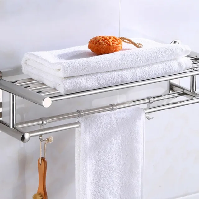 Estante de baño con toallero, toallero, soporte de pared de  40/50/60/70/31.5 in, estantes de baño de 1/2/3 niveles con 5 ganchos,  organizador adhesivo