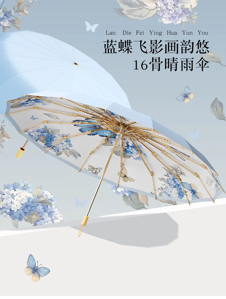 Description Picture 2 of itemAntique 16-bone Umbrella Large Rain Or Shine Folding Umbrella Female Sunshade UV Sun-proof Colored Rubber Umbrella